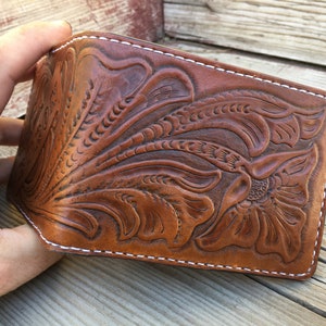 Traditional Western Floral Tooled Carved Laced Bifold Leather Wallet - Etsy