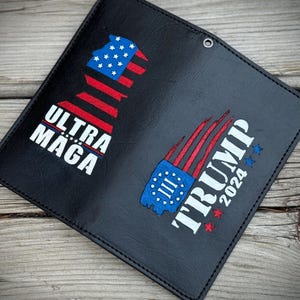 トランプ 2024 / ウルトラ MAGA レーザー刻印入り ブラック レザー バイカー ウォレット