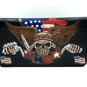 Cartera Biker de cuero patriótico / Cadena Biker / Riders Gear /- Hecho a mano en América