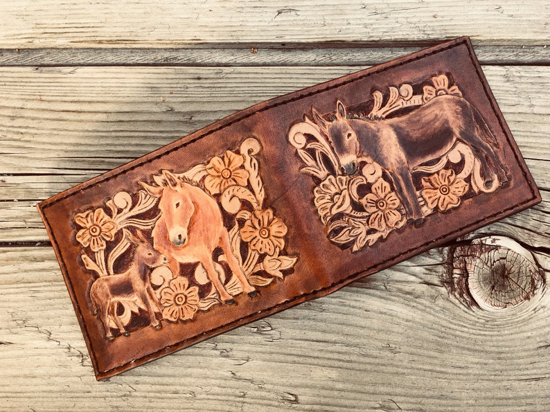 Custom Hand Carved Donkey Themed Western Bifold Wallet Etsy