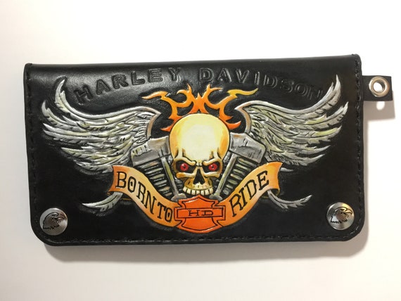 タグ付き harley davidson ウォレットチェーン skull Harley-Davidson® Men's Skull Medallion Tri-Fold Chain Wallet