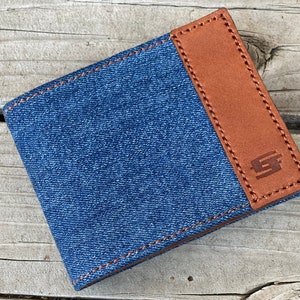 Leather And Levi&#39;s / Handmade Denim Bifold Wallet