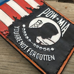 POW MIA 旗 /星条旗 / アメリカ国旗 愛国的なハンドツールレザー二つ折り財布