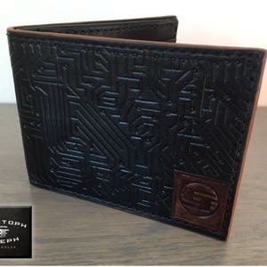 Cartera plegable con diseño de circuito impreso / Hecha a mano / Cartera de diseñador / Piel de becerro italiana de primera calidad / Cartera labrada / por Christoph Joseph