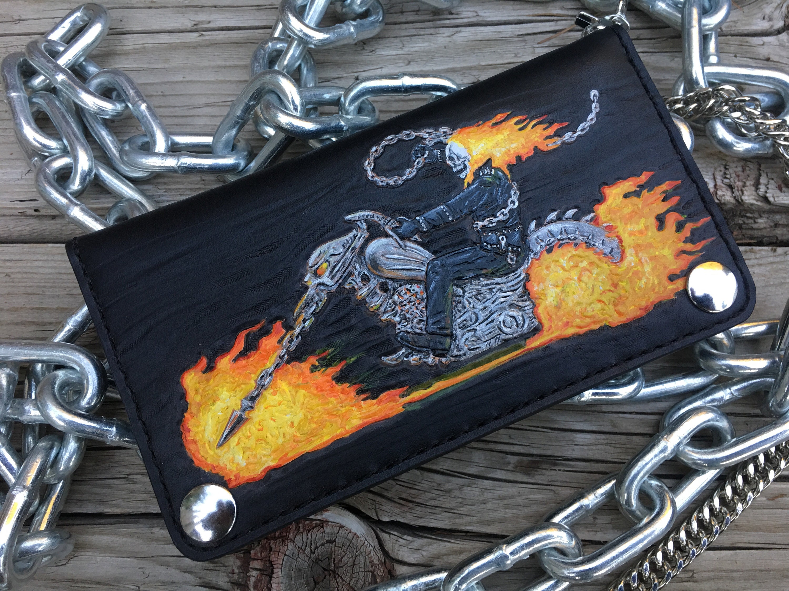 Handmade Tooled Leather Men's Biker Wallet Motorcycle Wallet Long Wall –  iChainWallets