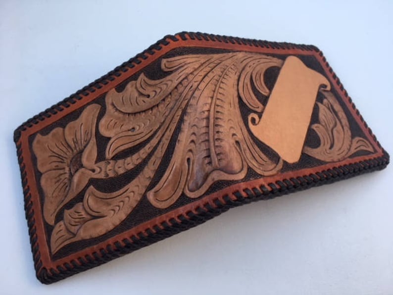 Traditional Western Floral Tooled Carved Laced Bifold Leather - Etsy