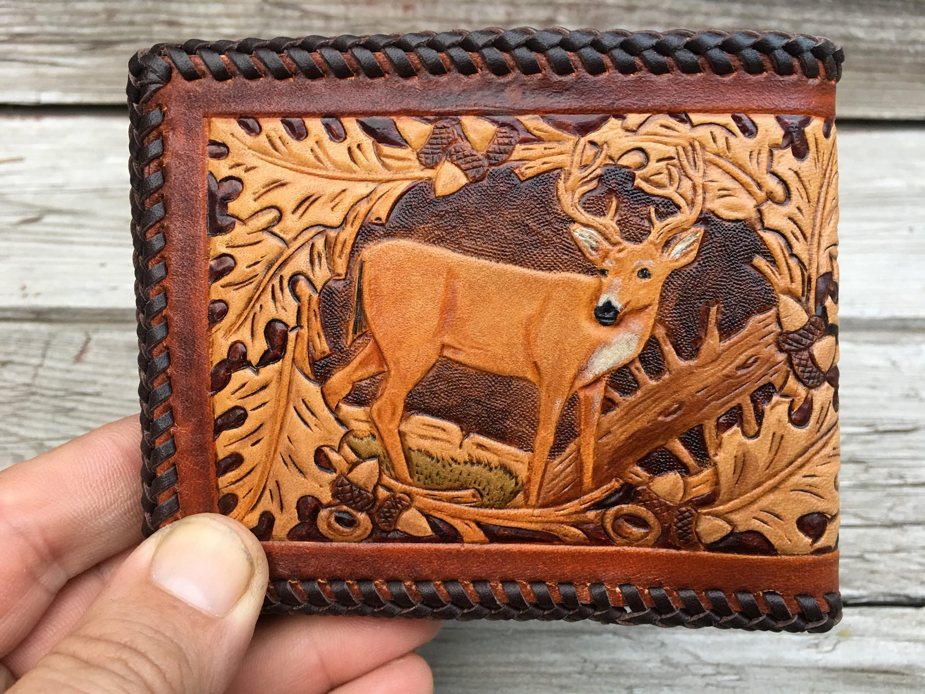 Outdoorsman / Men's Leather Bifold Wallet/ Laced / Hand-made