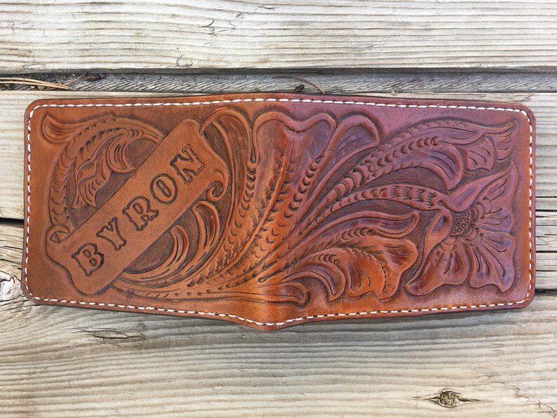 Traditional Western Floral Tooled Carved Laced Bifold Leather - Etsy