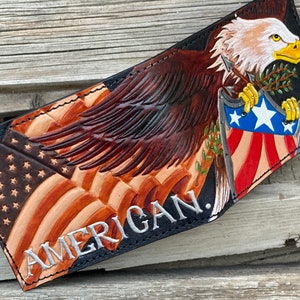 Cartera de cuero plegable para hombre, hecha a mano, con motivos patrióticos estadounidenses, de Christoph Joseph