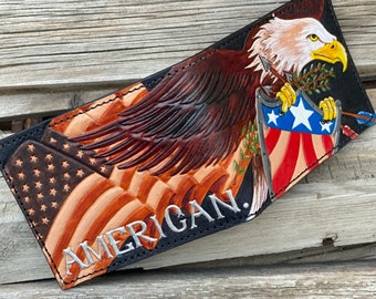 Men's Leather Bifold Wallet/Hand-Tooled/ Patriotic American Theme by Christoph Joseph