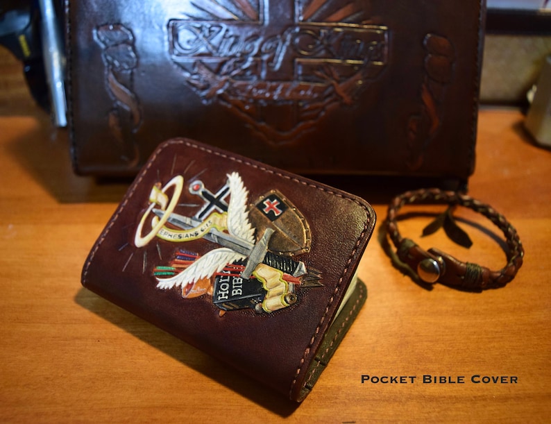 Leather Mini Pocket Bible Cover / Handtooled / Custom Made Etsy