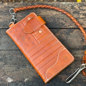 Cartera larga con diseño de bandera estadounidense, cartera de camionero, cartera de motociclista, estilo vintage de un solo color