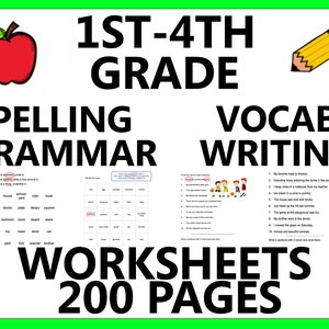 1st 2nd 3rd 4th Grade Vocabulary Spelling Grammar Writing Worksheet ESL English Language Arts Parts of Speech Sentence Paragraph Home School