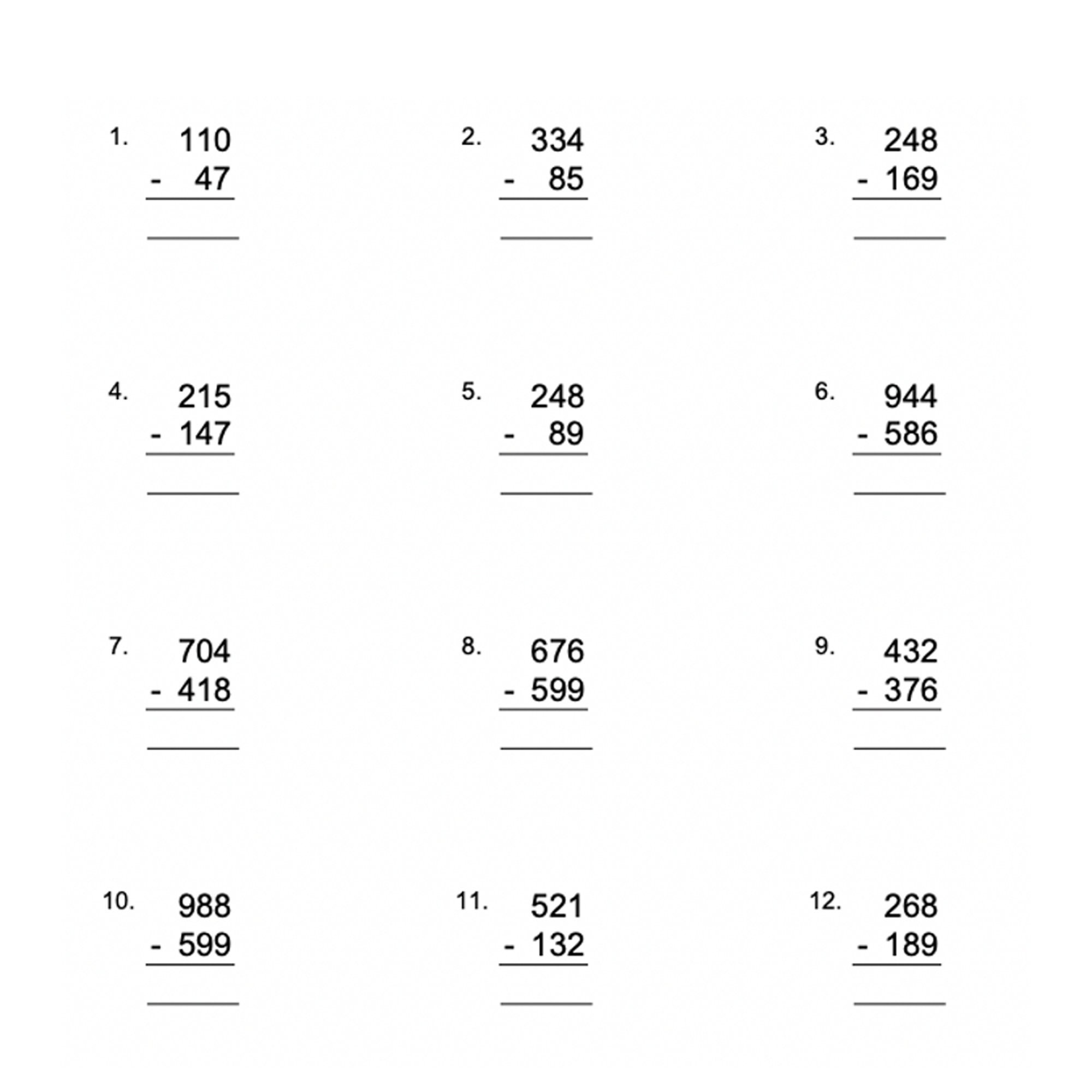1st 2nd 3rd 4th Grade Subtraction Worksheets Single Double Etsy