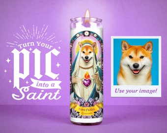 Become a Saint: Custom Prayer Candle | Unscented | 7 Day Candle | Funny unique gift | Pet Loss Gift | White elegant | Christmas