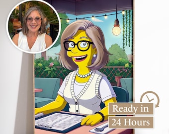 Retrato personalizado no estilo dos Simpsons: presente de desenho animado personalizado (opção de arquivo digital)