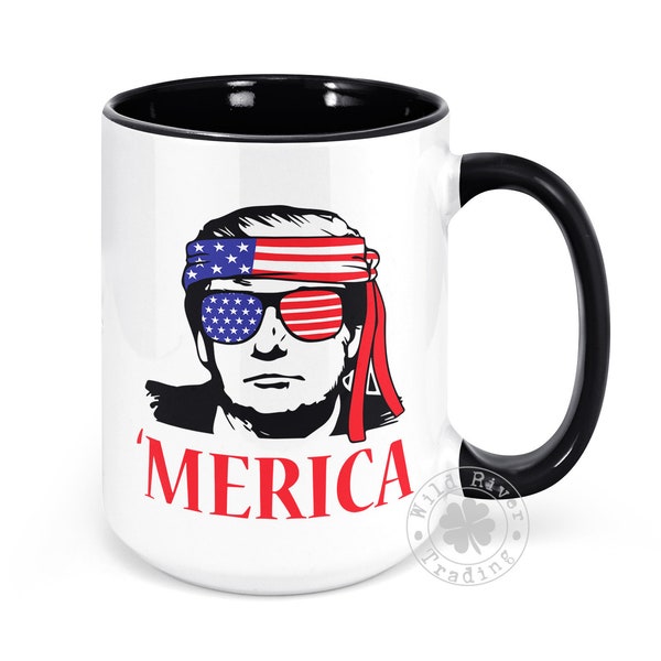 Trump 'Merica Mug America Patriotic Coffee Mug Funny President Trump American Flag Sunglasses Patriot Gift Idea MAGA Gifts