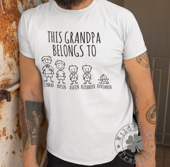 Grandpa Dad T-shirt With Kids Names Personalized Tee This Grandpa Belongs To Stick Figure Family Funny Father's Day Gifts for Grandpa