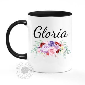 Custom Floral Name Mug Personalized Coffee Mug with Name and Roses Flowers Wreath Gift