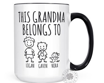 Grandma Mug With Kids Names Personalized Coffee Mug This Grandma Belongs To Stick Figure Family Funny Mother&#39;s Day Gifts for Grandma