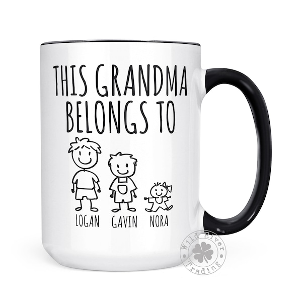 Grandma Mug With Kids Names Personalized Coffee Mug This Grandma Belongs To Stick Figure Family Funny Mother's Day Gifts for Grandma