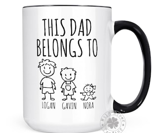 Dad Mug With Kids Names Personalized Coffee Mug This Dad Belongs To Stick Figure Family Funny Father&#39;s Day Gifts for Dad Custom Children