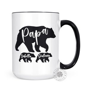 Papa Bear and Cubs Coffee Mug Personalized Dad Cup Cute Gift Idea for Father&#39;s Day Birthday Dad and Children&#39;s Names in Bear Silhouettes