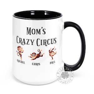 Mom&#39;s Crazy Circus Monkey Mug With Kids Names Personalized Coffee Mug Circus Monkey Funny Mother&#39;s Day Gifts for Mom Custom Children