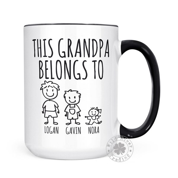 Grandpa Mug With Kids Names Personalized Coffee Mug This Grandpa Belongs To Stick Figure Family Funny Father's Day Gifts for Grandpa