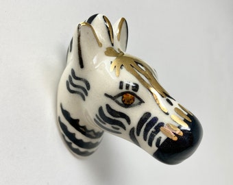 Ceramic ZEBRA Knob with Gold and Black Detail - Handle Kitchen Cupboard Home