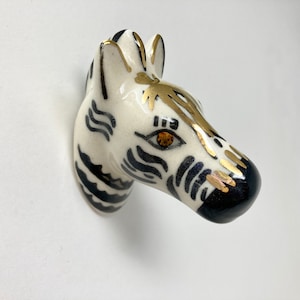Ceramic ZEBRA Knob with Gold and Black Detail Handle Kitchen Cupboard Home 画像 1