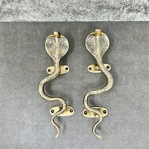 Solid Brass Antique Pair Snake Cobra Long Handles | Vintage | Cabinet | Door Handles |