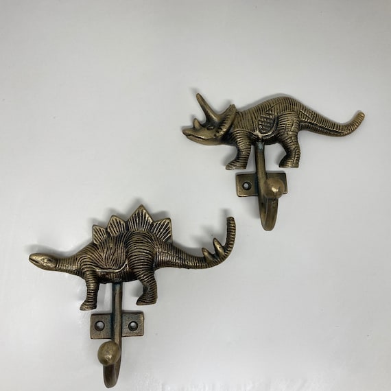 Dinosaur Hook Triceratops Stegosaurus Antique Brass Metal Animal Jurassic