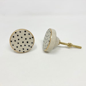 Hand Painted Handmade Ceramic Knobs (Design 2) Gold Black & White, Drawer Knobs Cabinet Knobs and Pulls