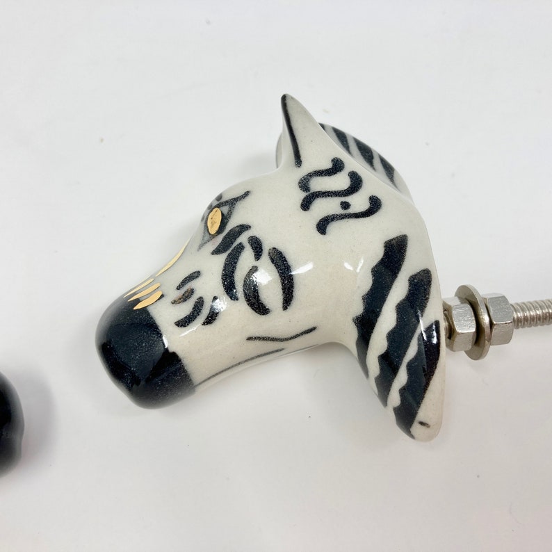 Ceramic ZEBRA Knob with Gold and Black Detail Handle Kitchen Cupboard Home 画像 8