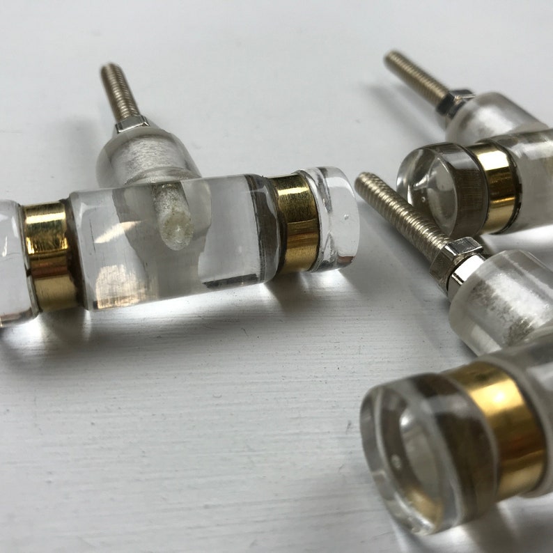 10 x Beautiful Clear Resin Tubular Drawer Knobs with Gold Features on Each End