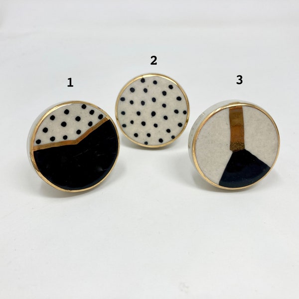 Hand Painted Handmade Ceramic Knobs in Gold Black & White Drawer Pulls, Drawer Knobs Cabinet Knobs and Pulls Unique Decorative
