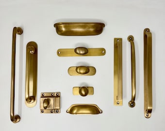 UNLACQUERED AGED Solid BRASS Matt Cabinet Knobs and Handles | Kitchen, Appliance Pull Replacement | Living Brass | Organic Brass Cup Handle