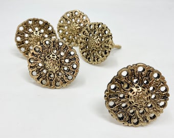 Vintage Filigree Metal Knob Old Gold Drawer Pull, Drawer Knobs Cabinet Knobs and Pulls Unique Decorative