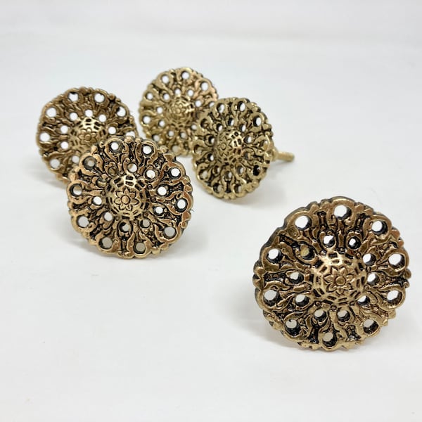 Vintage Filigree Metal Knob Old Gold Drawer Pull, Drawer Knobs Cabinet Knobs and Pulls Unique Decorative