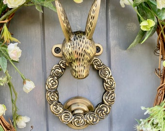 Vintage Antique Brass Hare Ring O Roses Solid Brass Door Knocker | Hare Door Knocker | Bunny Rabbit Door Knocker |Gift | House Warming |