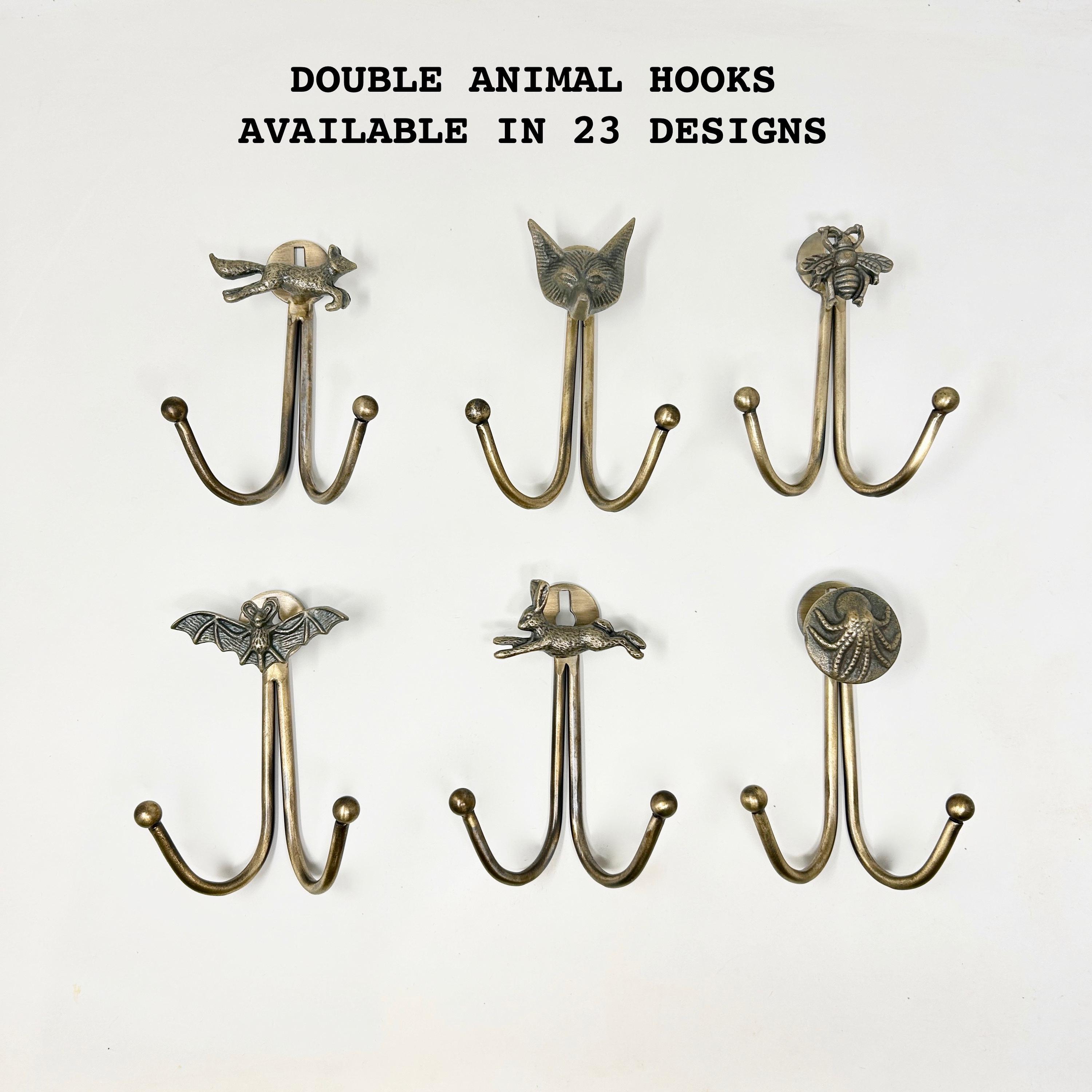 DOUBLE Vintage Antique Brass Iron Wall Hooks Curtain Tie Backs Bronze Handmade Metal Animal Hook