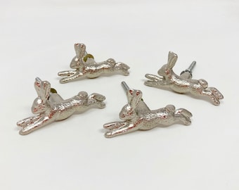 Running Rabbit Bunny Hare Knob in Silver Drawer Pull Door Pull Cabinet Wardrobe Nursery