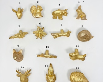 OLD GOLD Maniglie per porte dell'armadio in oro antico vintage oro, pomelli per porte dell'armadio con animali in metallo fatti a mano in ferro, tiranti per cassetti