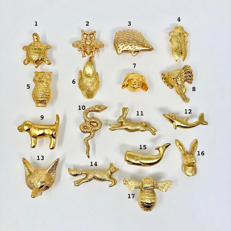 Bright Gold Animal Drawer Knobs Dresser Cabinet Chest of Drawers image 1