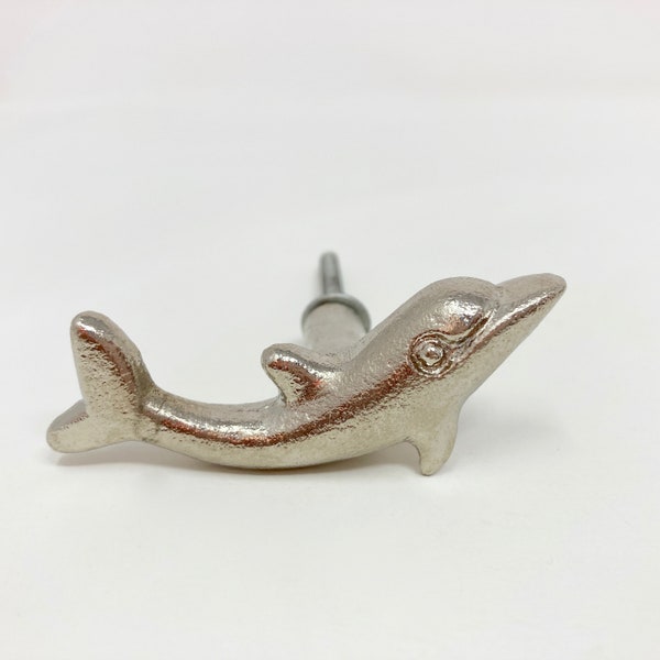 Dolphin Knob in Silver Pair or Single - Bathroom Drawer Pull Door Pull Cabinet Cupboard Kitchen