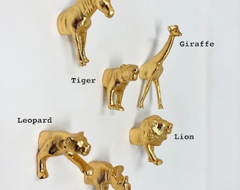 Safari Animal in Gold Iron Metal Drawer Knobs Set of 6 or Individual - Dresser Cabinet Chest of Drawers