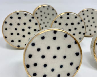 Hand Painted Handmade Ceramic Knobs (Design 2) Gold Black & White, Drawer Knobs Cabinet Knobs and Pulls