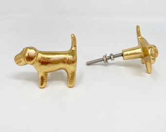 Dog Knob in Gold Drawer Pull Animal Knob Cabinet