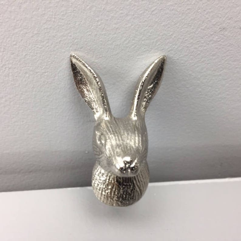 SILVER Hare Rabbit Bunny Drawer Door Pull Knob Animal Handle Kitchen Cupboard Home image 2